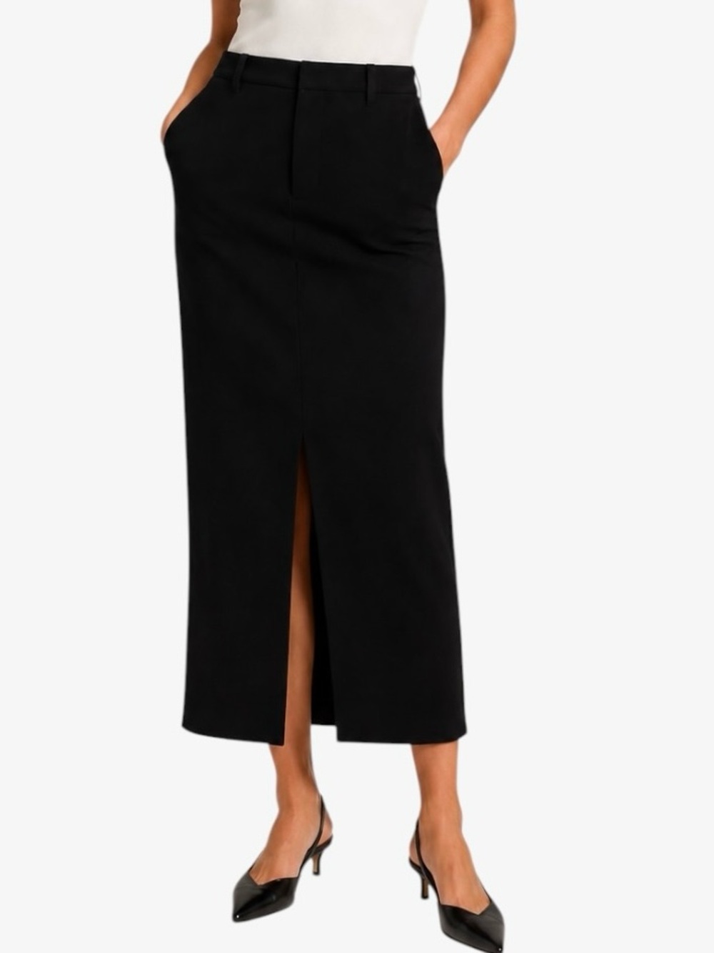 GAP High-Waisted Front Slit Midi Skirt in Black Women’s Size 4 Tall